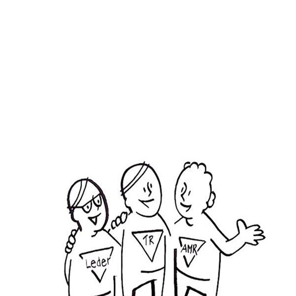 Tegning af tre deltagere på Lederspireprogram