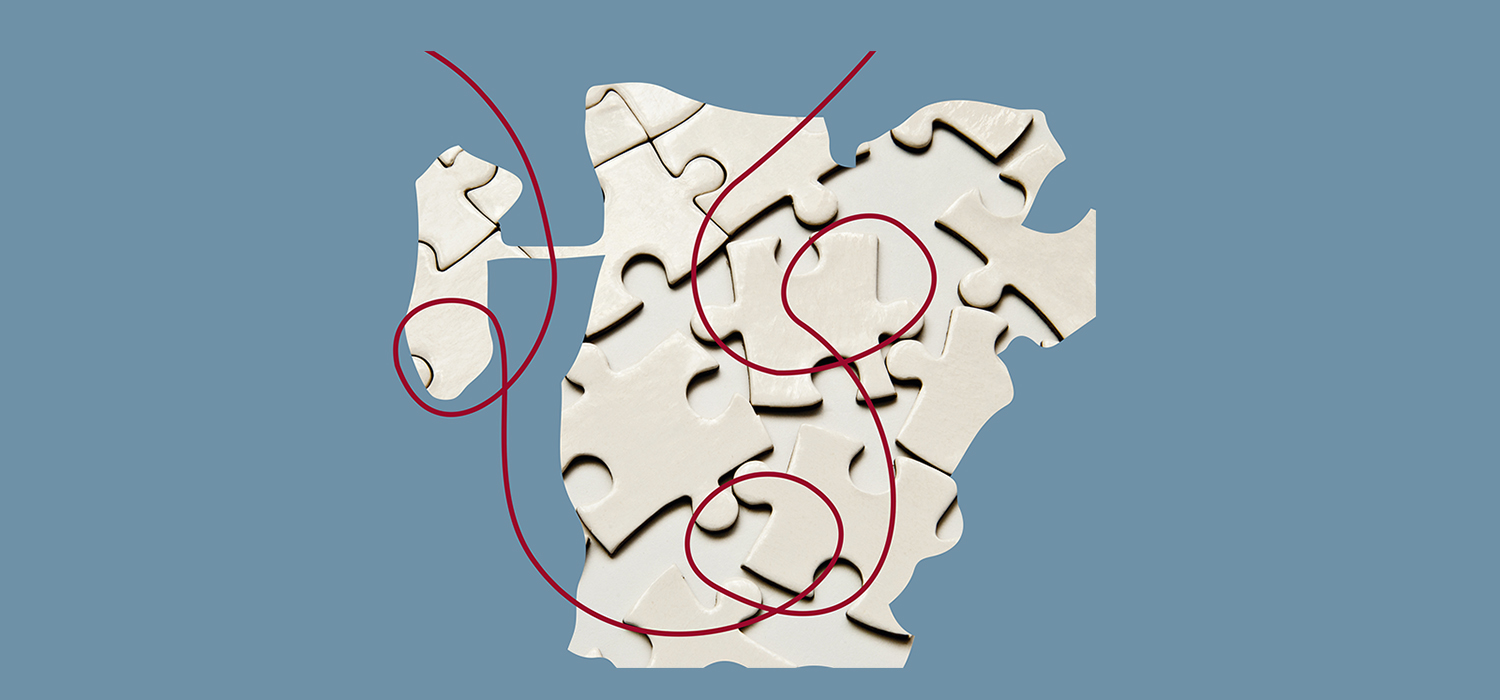 Illustration der viser et omrids af Tønder Kommune med en rød tråd omkring